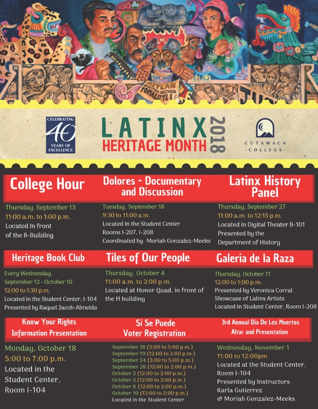 Latinx Heritage Month calendar of Cuyamaca events