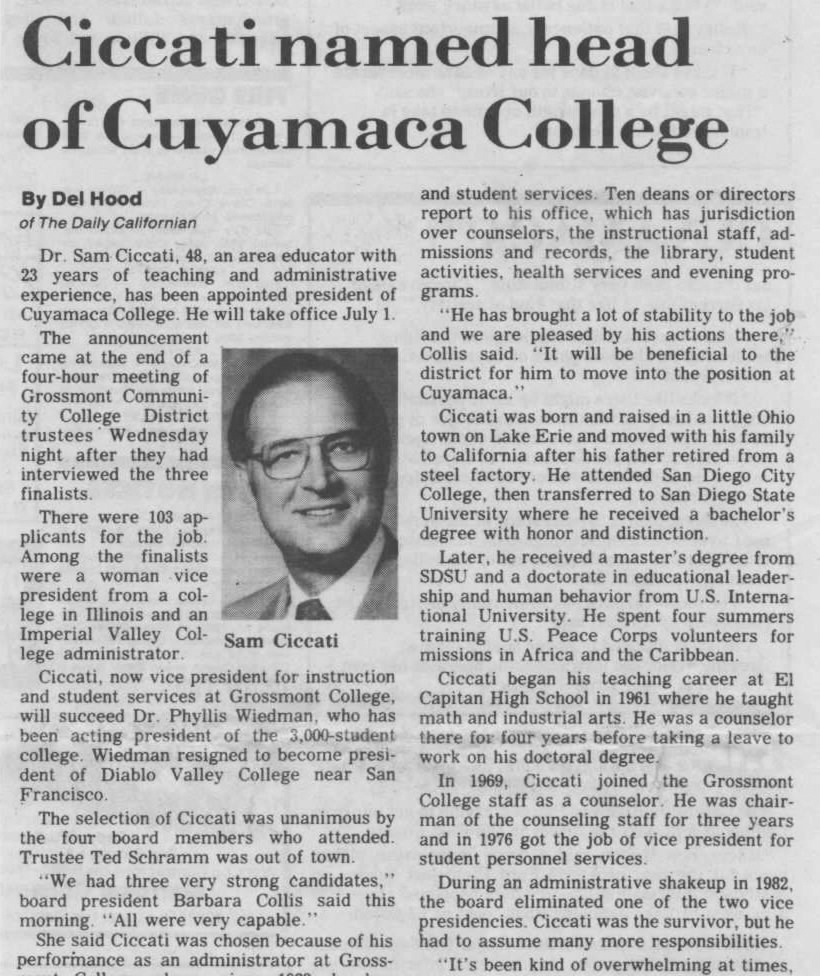 Newspaper article President Ciccati